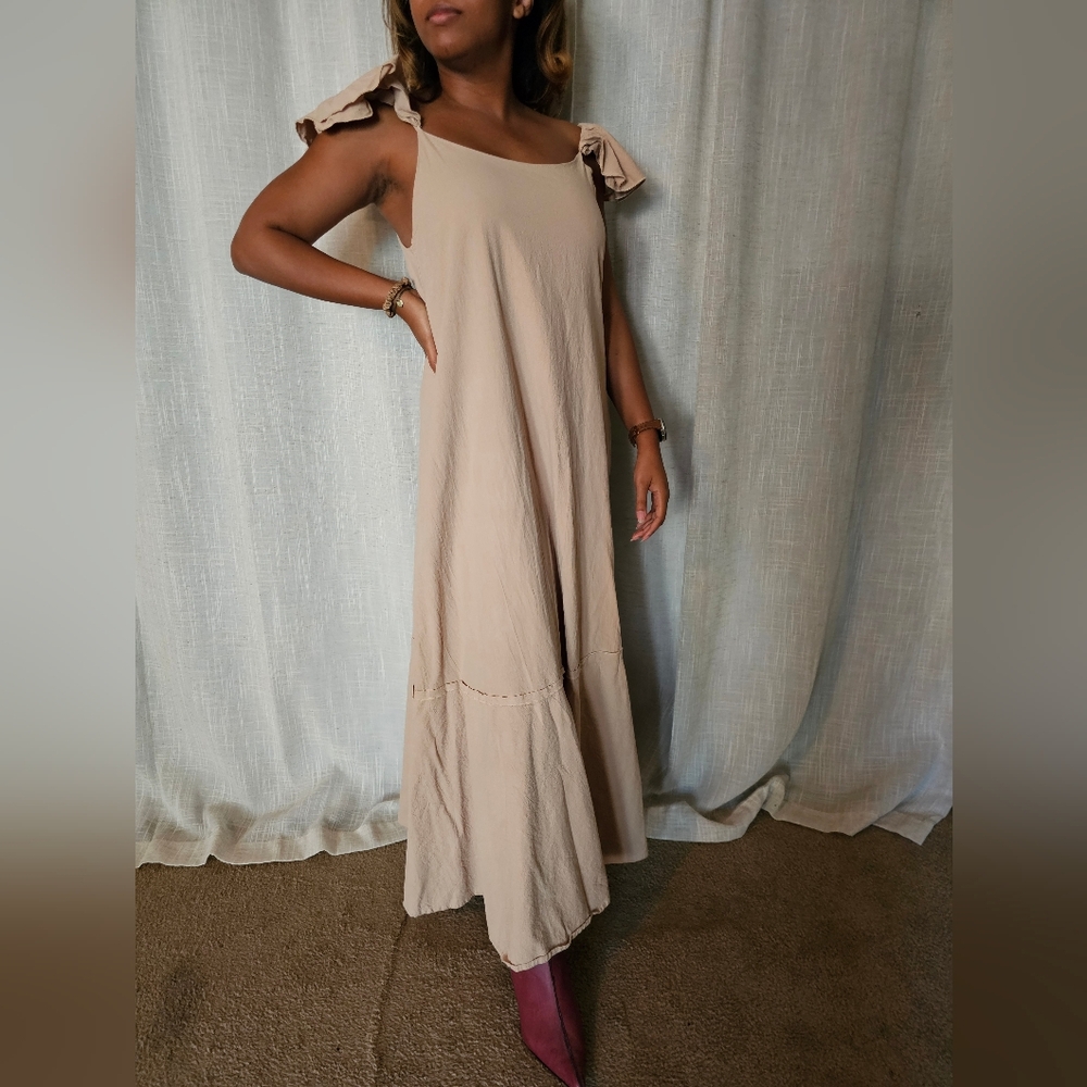 Nasty Gal Nymph Bohemian Linen Maxi Dress Ruffle Sleeves